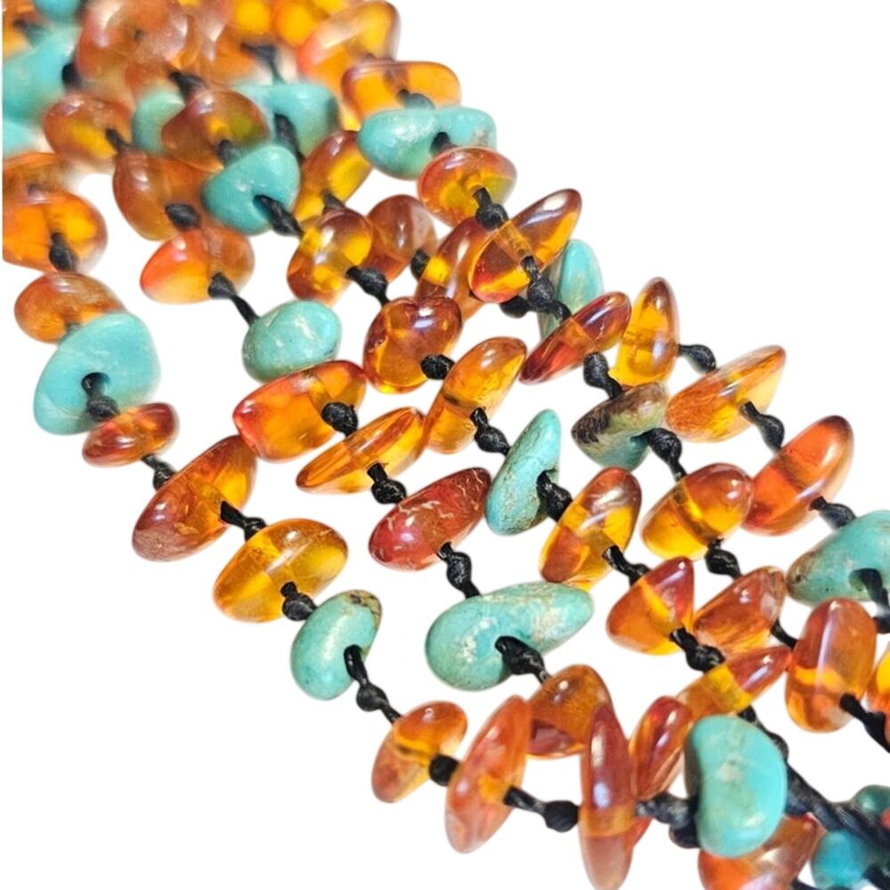 Artisanal Sterling Silver Green Turquoise & Amber Nugget Bracelet